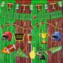 Football Party Decorations 25Pcs Brown Green Football Curtains Pre-Assembled Banner Hanging Swirl Spirals for Football Game Day Sunday Night Photo Booth Backdrops Theme Birthday Party Supplies Decors