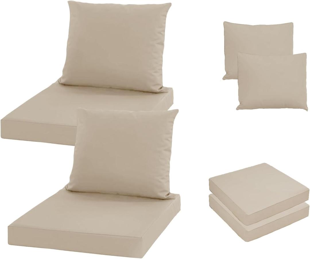 Oslimea Patio Cushion Covers Replacement Set of 2, Water UV Resistant Outdoor Cushion Slipcovers with Zipper Chair Seat Cushion Covers for Outdoor Furniture (22 x 18.5 Inch, 22 x 22 x 3 Inch, Tan)