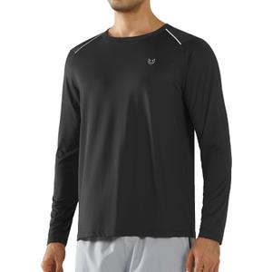 NORTHYARD Men's Long Sleeve Running Shirts Quick Dry Athletic Workout Gym Sun Protection UPF 50+ Shirt Hiking Swim Rash Guard (Large, Black)