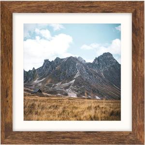 Brown 10x10 Picture Frame with Mat for 8x8 Display, Rustic Desk Wall Photo Frame for Horizontal and Vertical, 1 Pack