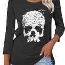Tobrief Christmas Shirts for Women 3/4 Sleeve Graphic Tee Crew Neck Funny T Shirt Fall Holiday Tops (S)