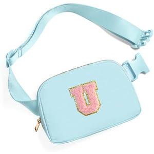 Gitus Gifts for 7 8 9 10 11 Year Old Girls Belt Bag Fanny Pack Crossbody Bags with Initial Letter Patch Birthday Gifts for Daughter Sister Friends Teen girls (Icing Blue-U)