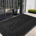 Yimobra Welcome Mat, Heavy Duty Sturdy Door Mats for Home Entrance Outdoor Indoor, Front Doormat for Outside Patio Floor Entry Porch Garage Office, Waterproof, Low Profile, 47X32 Inches, Black