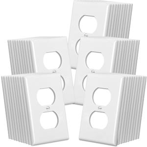 CML Duplex Outlet Covers, 50 Pack Electrical Outlet Wall Plate, 1-Gang Switch Plates, Dual Receptacle Faceplate, Standard Size 2.76’’ x 4.5’’, Impact Resistant, UL Listed, White, Contractor Pack