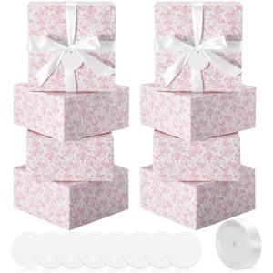 Faccito Pink 8 Pack Floral bridesmaid proposal Gift Boxes 8 x 8 x 4 Inch Flower Paper Boxes with Ribbon Label Card for Wedding Bridesmaid Gift Bridal Baby Shower Birthday Party Favor (Chinoiserie)