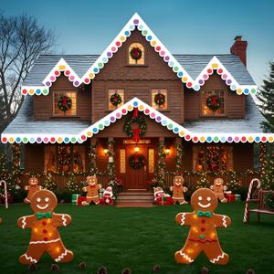 Tudomro 23 ft Outdoor Christmas Gingerbread House Decorations Gingerbread Roof Porch Door Window Banner with Viscose Xmas Roof Trim for Xmas House Winter Holiday Party Decor