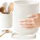 Swkien Utensil Holder, 7.2" Kitchen Utensil Holder for Counter, 2-in-1 Ceramic Cooking Utensils Holders with Spoon Rest, Utensil Crock for Spatula, Ideal Housewarming Gift (White)