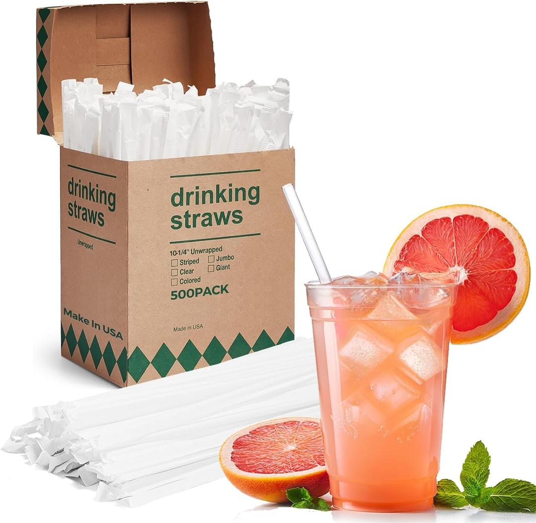 Disposable Drinking Straws,10.25"Long,0.23"Diameter - 2000 Count (4 boxes),Clear