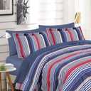 EMME Queen Comforter Set - 7-Piece Bed in a Bag for All Seaon, Ultra Soft Bedding Set with Comforter, Flat Sheet, Fitted Sheet, Pillowcase, Pillow Sham (Striped Navy & Red, Full/Queen)