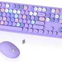 Colorful Wireless Keyboard and Mouse Combo, COVEVA 2.4GHz Wireless Retro Cute Round Keycaps Keyboard, 104 Keys Full-Sized Keyboard Mouse Set with Switch Button for PC Laptop Desktop (Purple Colorful)