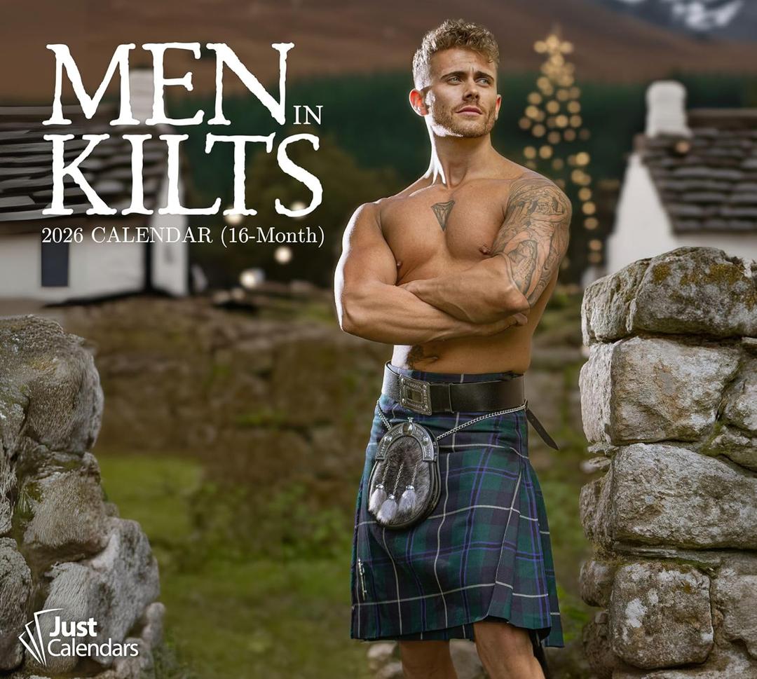 2026 Men in Kilts Deluxe Wall Calendar | 16-Month Hot Scottish Guys Calendar | Eco-Friendly, Plastic-Free | Large 12"x13.3" Organizer with Holidays | Just Calendars.