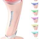 Dopsikn 7 Color Galvanic Machines Red Light Therapy for Face and Neck, Face Massager Tool for Wrinkles, Double Chin, Vibrating Facial Massager with Thermals, Glossy Pink