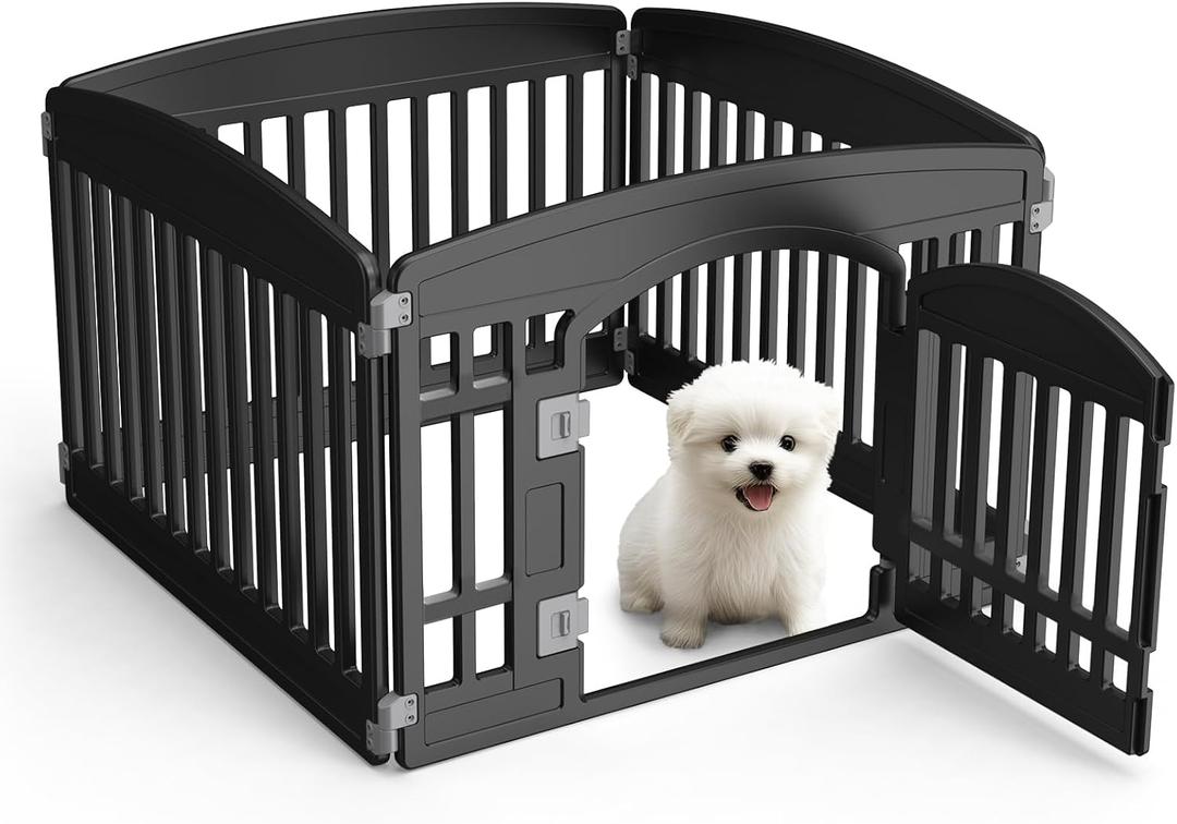 SMUG Dog Playpen 4-Panel 24" | Safe & Secure Indoor/Outdoor Pet Fence | Folding & Portable |35 x 35 x 24IN, Ideal for Small to Medium Dogs | Easy to Clean Black