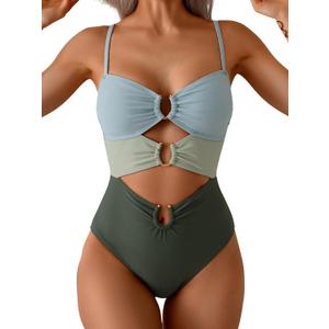 Eomenie Womens Cutout One Piece Swimsuit with Ring Linked Sexy Monokini Bathing Suit for Beach Vacation (L)
