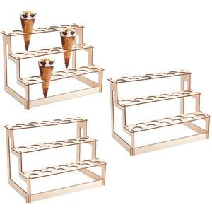 PH PandaHall 3 Pack Ice Cream Cone Holder Stand with 33 Holes, 3 Levels Wooden Cone Display Holder Hand Roll Sushi Stand Rack Cupcakes Stand for Birthday Wedding Christmas Thanksgiving Party Favors