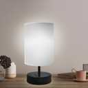 Small Bedside Lamp - Minimalist Table Lamp with Round Gray Fabric Shade - 9 Inch Desk Reading Lamp for Bedroom, Dorm, Living Room, Office - 1 Pack