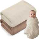 Muslin Swaddle Baby Blanket for Boys and Girls, 100% Cotton, Swaddles for Newborns, 47"x47", Soft Breathable Skin Friendly Warm  Pack of 2 (Beige & Brown)