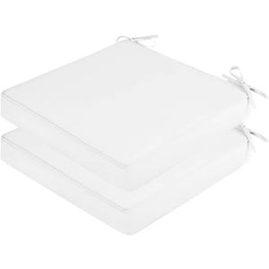 SK Studio Outdoor Chair Cushions for Patio Furniture, Set of 2 Waterproof Square Corner Memory Foam Patio Chair Cushion with Adjustable Ties Outdoor Seat Cushions, White, 16"x16"x2"