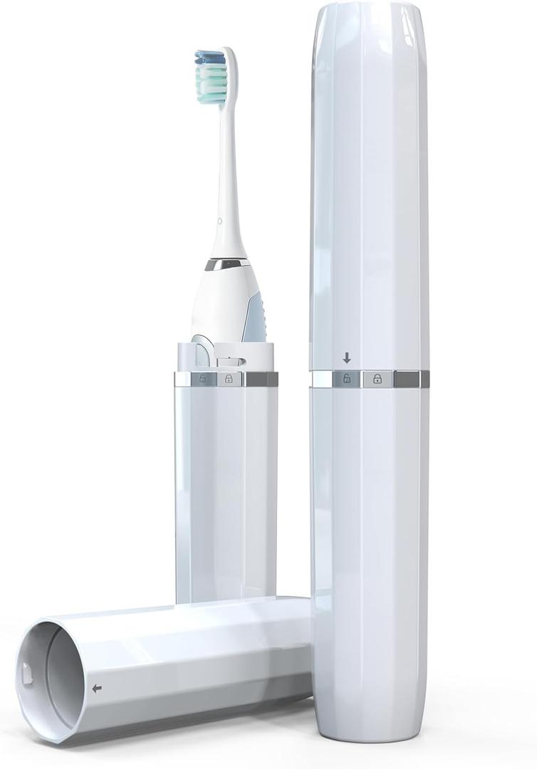 Long Ventilated Electric Toothbrush Travel Case, Portable Holder, Fits Most Standard Straight Electric Toothbrushes (White)