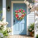 Spring Wreath for Front Door 24 Inch, Large Spring Summer Door Wreath with Artificial Peony Tulip Rose Flowers, Floral Wreath with DIY Wooden Welcome Sign for Outdoor Indoor Home Decor