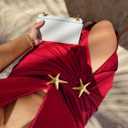 EDOLYNSA One Piece Swimsuit with Cover up Skirt Starfish Swimwear Sets for Women Halter Bathing Suits Vacation Beach Dresses, Small
