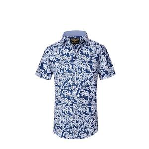 Flash Apparel Men's Designer Fashion Dress Shirt Casual Shirt Woven Short Sleeve Button Down Shirt (XX-Large, Navy & White Paisley 772)