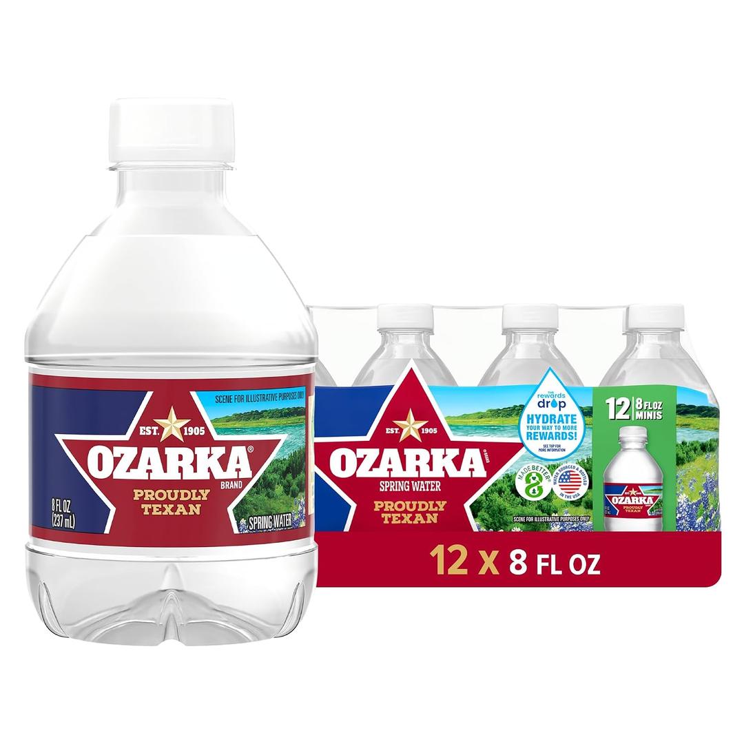Ozarka Texas Spring Water Bottles - 12 Pack, Mini 8 Fl Oz Bottles | Still Drinking Water with Naturally Balanced Minerals for a Crisp Clean Taste (EXP 12/31/26)