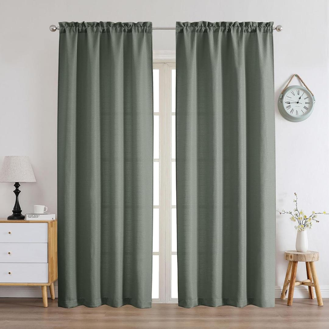 Chyhomenyc Bennet Olive Green Curtains 84 Inches Long 2 Panels, Faux Linen Textured Semi Sheer Light Filtering Soft Airy Privacy Farmhouse Curtain Drapes for Living Room Bedroom, 40" Wx84 L