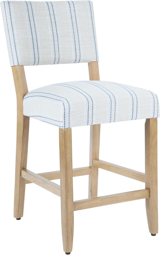 HomePop Upholstered Counter Stool, 24-Inch, Blue & White Stripe, 1pc