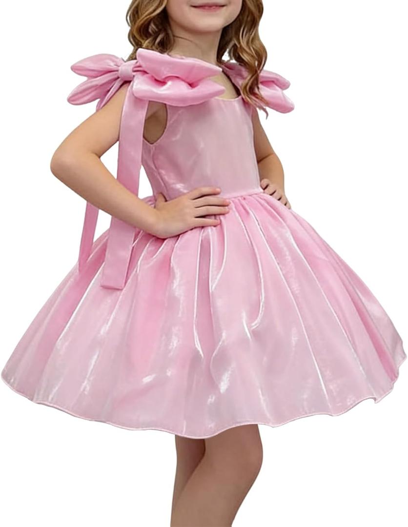 KLFFLGID Girls Satin Flower Girl Dress for Wedding Tulle Ball Gown Sleeveless Princess Party Dress for Birthday (Purple)