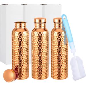 LemonRoad Copper Water Bottle 27oz (800ml) - Hand Hammered Copper Bottles with Cleaning Brush, Leakproof Metal Water Bottle for Gym, Yoga & Gift(3 Pack)