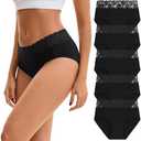 INNERSY Womens Cotton Underwear Lace Bikini Hipster Panties for Women High Waisted Ladies Briefs 5 Pack, L