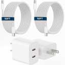 iPhone 17 16 15 Charger, 2Pack PD Dual USB C Charger Block Fast Charging Wall Charger Plug with 10FT Long USB C to C Charger Cord Woven Cable for Apple iPhone 17/16 Pro Max/16 Pro/16/15 ProMax/15/iPad