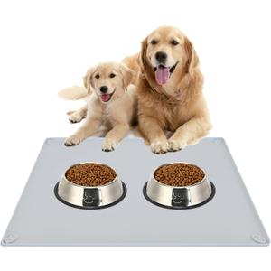 TidyFriend Pet Food Mat 30 x 23 Inches, Pet Tray for Food and Water, Dog Food Mats, Silicone Cat Food Mat, Non Slip Pet Food Mat, Dog Bowl Mat Waterproof, Pet Supplies (Soft Grey)