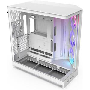 NZXT H9 Flow RGB (2025)  Large Dual-Chamber ATX Mid-Tower Airflow PC Case  Includes 1 x 420mm RGB Fan Unit & 1 x 120mm Fan  420mm Radiator Support  Tempered Glass  Back-Connect Ready  White