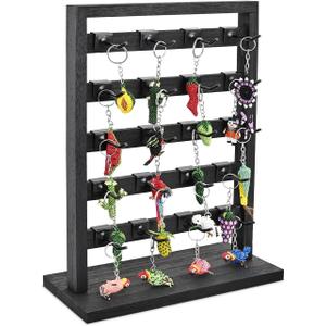 Ikee Design Wooden Jewelry Display Rack with 20 Removable Metal Hooks,Earring Card Display Stand,Jewelry Organizer,Earring Bracelet Organizer, Keychain Stand, Black Color