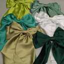6Pcs Large Bows Hair Clips for Women Girls Long Tail Hair Ribbon Silky Satin Barrettes Coquette Hair Bows Accessories (Green/Olive Green)