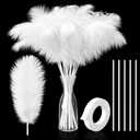 80 Pcs Ostrich Feathers Bulk for Vase Large Natural Ostrich Feathers 8-12inch with 80 Pcs Iron Wire and 1 Tape for Vase Flower Arrangement Wedding Party Centerpieces(White)