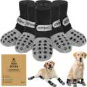 Non Slip Dog Socks to Prevent Licking Paws, Double Sided Grips, Dog Socks for Hardwood Floors Anti Slip, 6Pcs with Elastic Reflective Straps for Small, Medium, Large, Senior Dogs. (Grey, M)