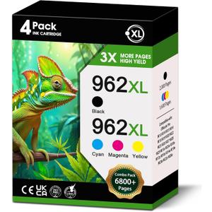 962XL Ink Cartridges High Yield Black Color Combo Pack (4-Pack, 1B/1C/1M/1Y) Replacement for HP Ink 962XL 962 Work with OfficeJet Pro 9010 9015 9018 9012 9010e 9014e 9015e 9018e 9025e Printer