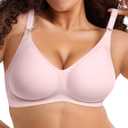 LetsJoli Push Up Seamless Bras for Women No Underwire Support and Lift V Neck Wireless Full Coverage Bralettes Everyday Bras (Pink, S)