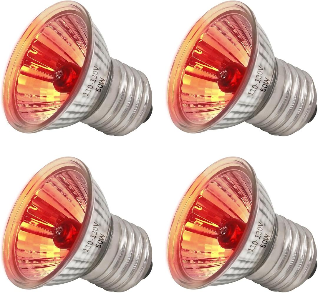 4 Pack UVA Infrared Reptile Heat Bulbs,Turtle Heat Lamp for Reptile and Amphibian Tanks,Terrariums and Cages,Night Red Heat Lamp Bulbs for Chickens Coop Brooder (RED Light, 50W)