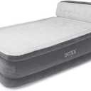 Intex Dura-Beam Ultra Plush Inflatable Pillow Top Bed Air Mattress with Headboard, Built-in Internal Electric Pump and Carry Storage Bag, Queen, Gray