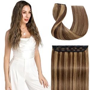S-noilite One Piece Clip in Extensions Human Hair 5 Clips 3/4 Full Head Medium Brown to Dark Blonde Hair Extension for Women,One-Piece Design Clip on Hairpieces 20 Inch 95g