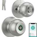 Smart Fingerprint Door Knob, Bedroom Door Lock with App Control, Silver | Bluetooth App Control, Auto-Lock, Keyless Fingerprint Entry and Backup Keys for Bedroom, Apartment and Interior Doors