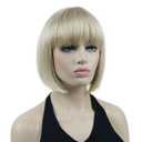Lydell 8" Straight Short Bob Hair Flat Bangs Cute Central Dot Skin Top Heat Resistant Synthetic Wigs (26 Bright Golden Blonde)