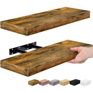 Sorbus Floating Shelves for Wall, Bathroom Shelves Wall Mounted for Kitchen, Bedroom, Bathroom Storage Over Toilet, Hanging Book Shelf for Wall Home Decor Living Room (Maple Wood, 2 Pack) (Walnut)
