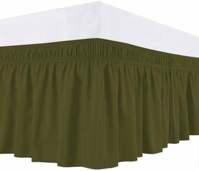 Bed Skirt Green Solid Color Bed Skirt 18 Inch Drop Dark Olive Elastic Wrap Around Bed Skirt Dust Ruffle for Queen Size Bed