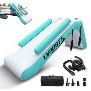 Pontoon Waterfall Slide, Inflatable Water Boats Slide Island for Adults Kids Summer Lake Party 