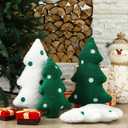 Bencailor 4 Pcs Christmas Tree Pillows Plush Christmas Throw Pillow 3D Green White Xmas Tree Seating Cushions for Xmas Party Gifts Home Office Couch Sofa Decorations